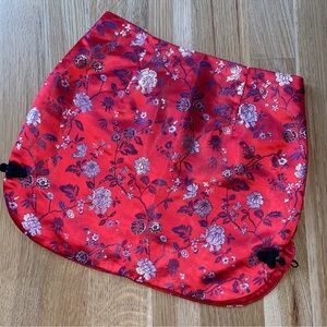 RED Forever 21 Skirt Brocade Jacquard Satin Floral Silky Asian Inspired Love